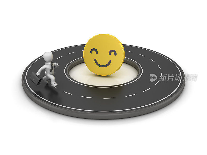 环形道路与商业人物运行和微笑表情- 3D渲染